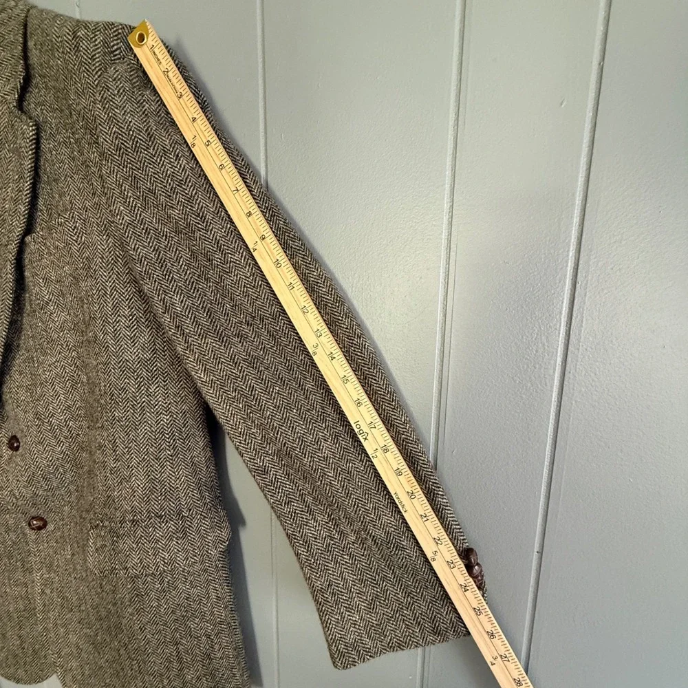 JOS ABANK Harris Tweed Blazer 44L Herringbone Wool Sport Brown Coat Horn Buttons
